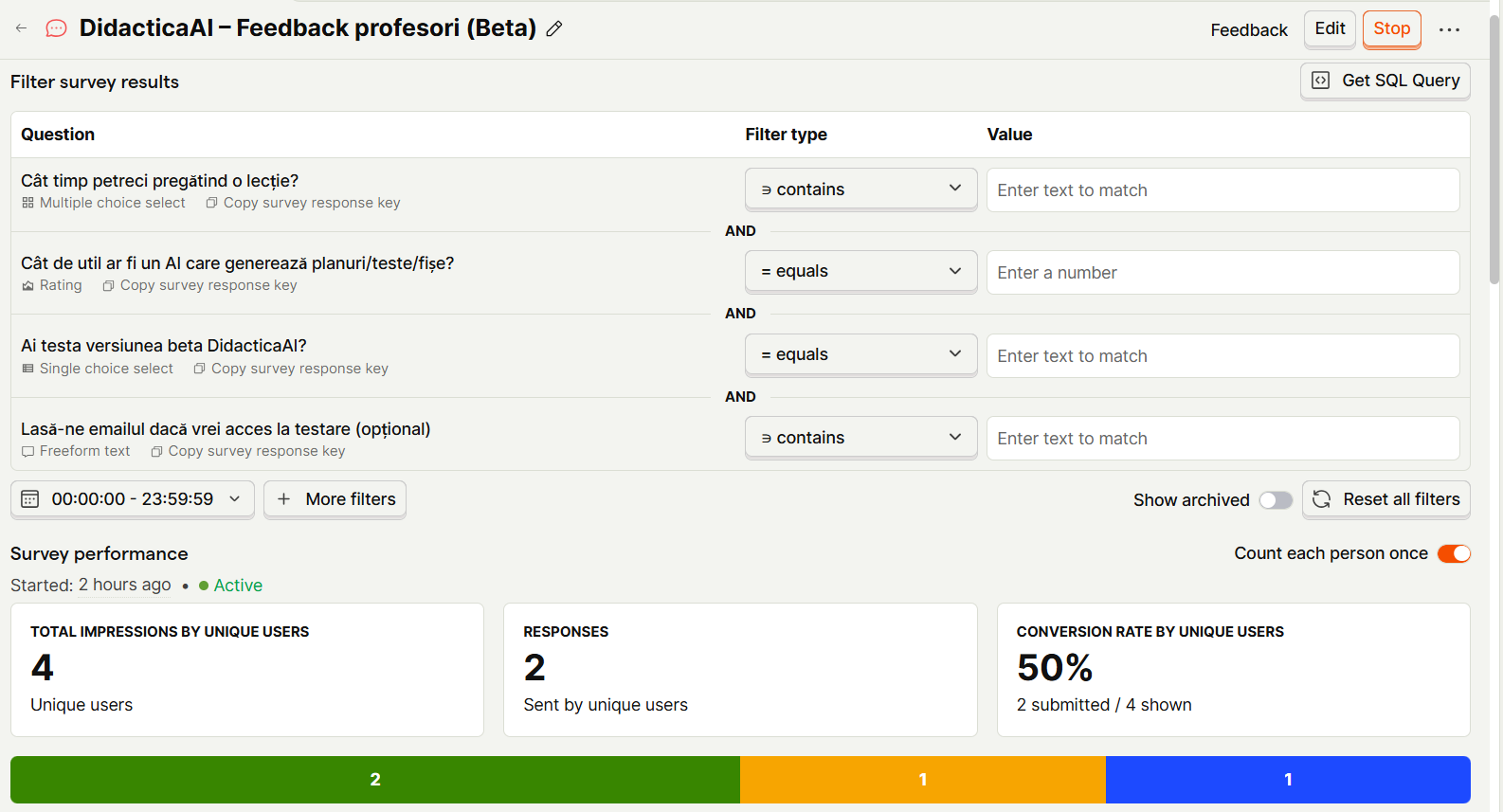 Configurare Survey DidacticaAI în PostHog